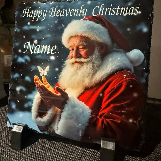 Personalised Santa & Butterfly memorial slate indoor and outdoor with glitter