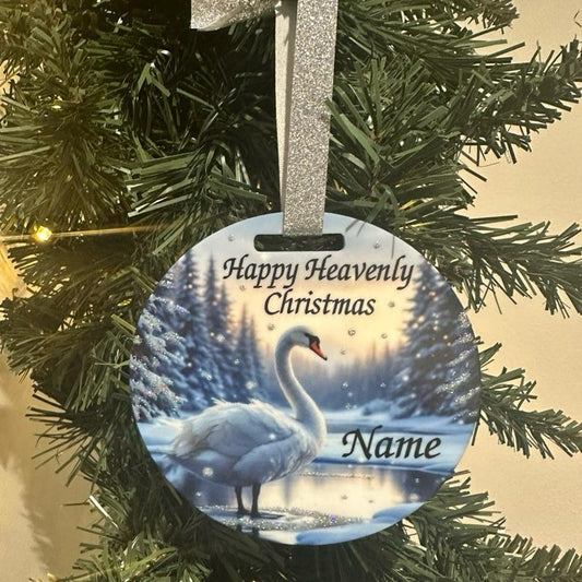 Swan Christmas tree bauble acrylic glitter detail
