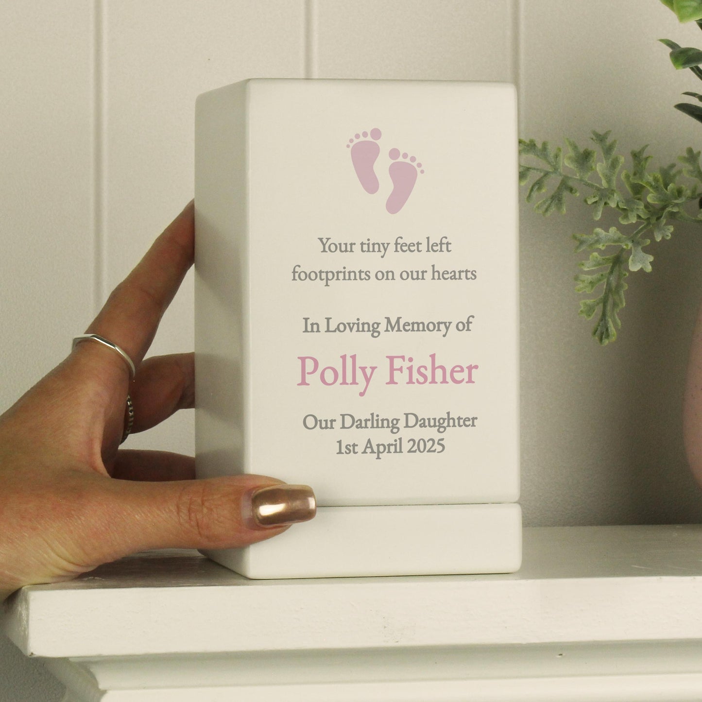 Personalised Baby Girl pink Small Wooden Urn keepsake Decor