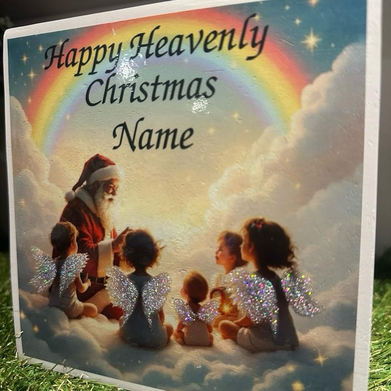 Christmas Santa heaven angel babies  weighted memorial flower vase with glitter detail