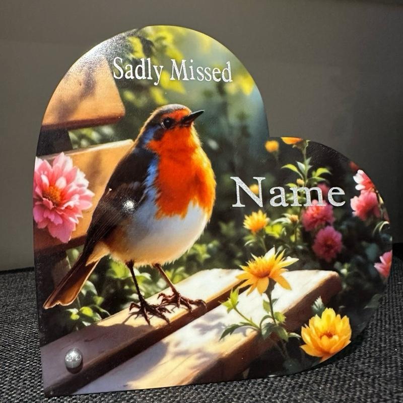 Robin standing memorial acrylic heart