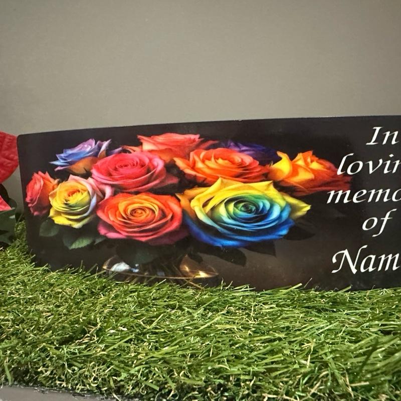 Rainbow roses memorial plaque indoor or outdoor use
