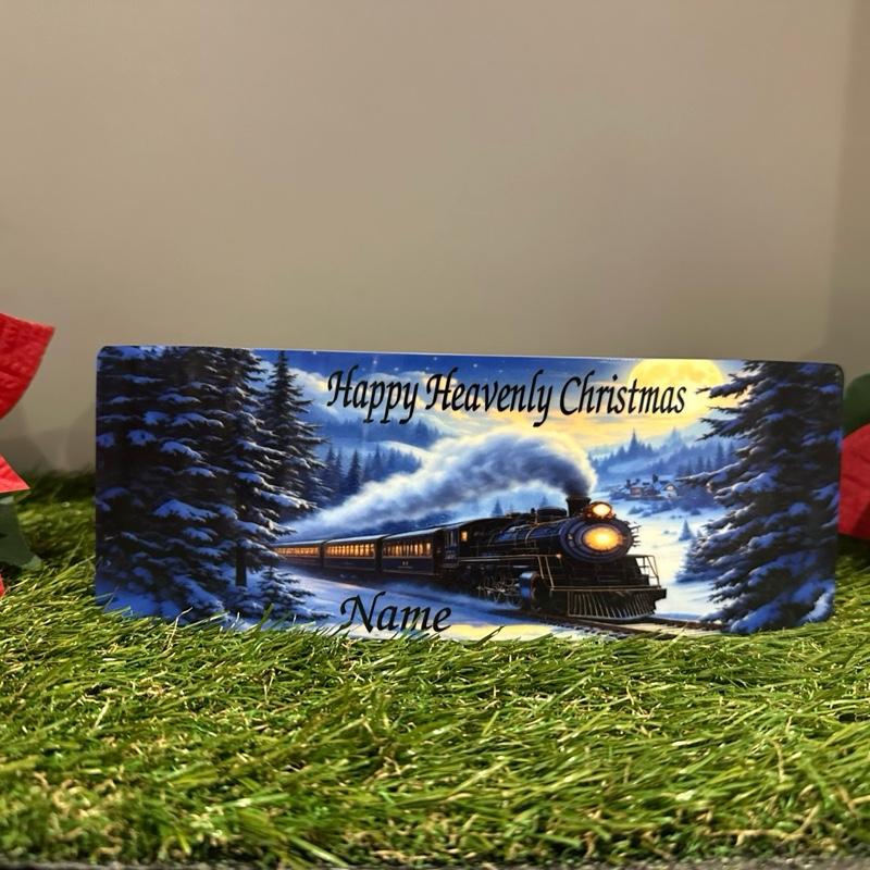 Christmas train memorial plaque with glitter details indoor or outdoor use