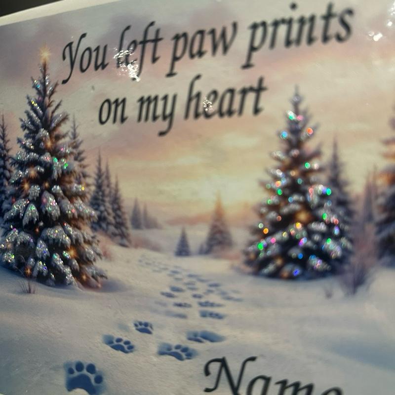 Christmas paw prints in the snow pet  weighted memorial flower vase with glitter detail