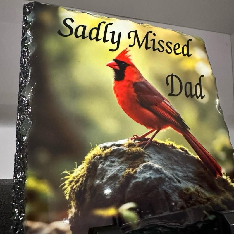 Personalised memorial cardinal design slate - in or outdoor with stand