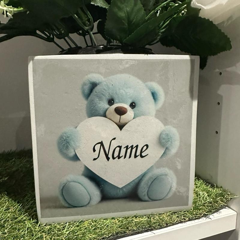 Teddy & heart weighted memorial flower vase colour option - glitter option