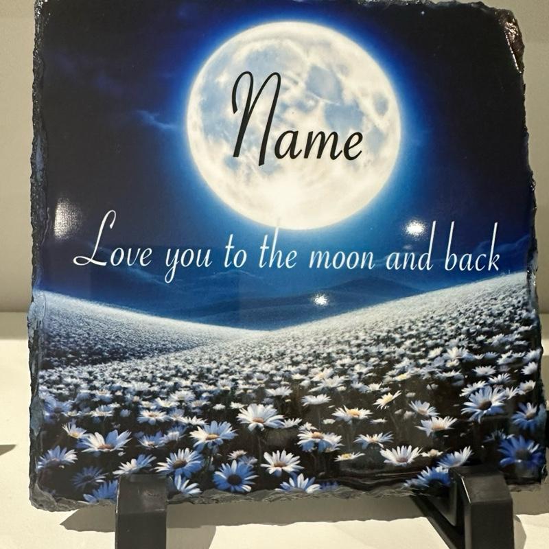 Personalised love you to the moon & back memorial slate indoor and outdoor