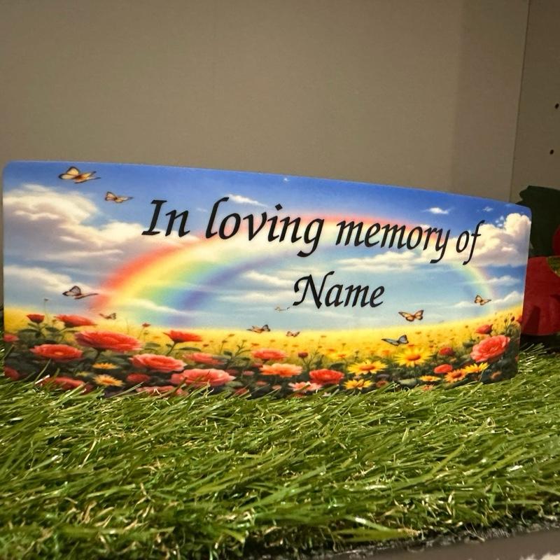Rainbow memorial plaque with glitter details indoor or outdoor use