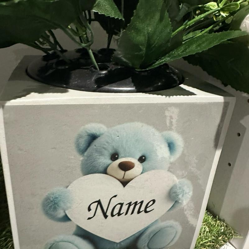 Teddy & heart weighted memorial flower vase colour option - glitter option