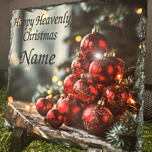 Personalised Christmas bauble memorial slate with glitter detail indoor and outdoor