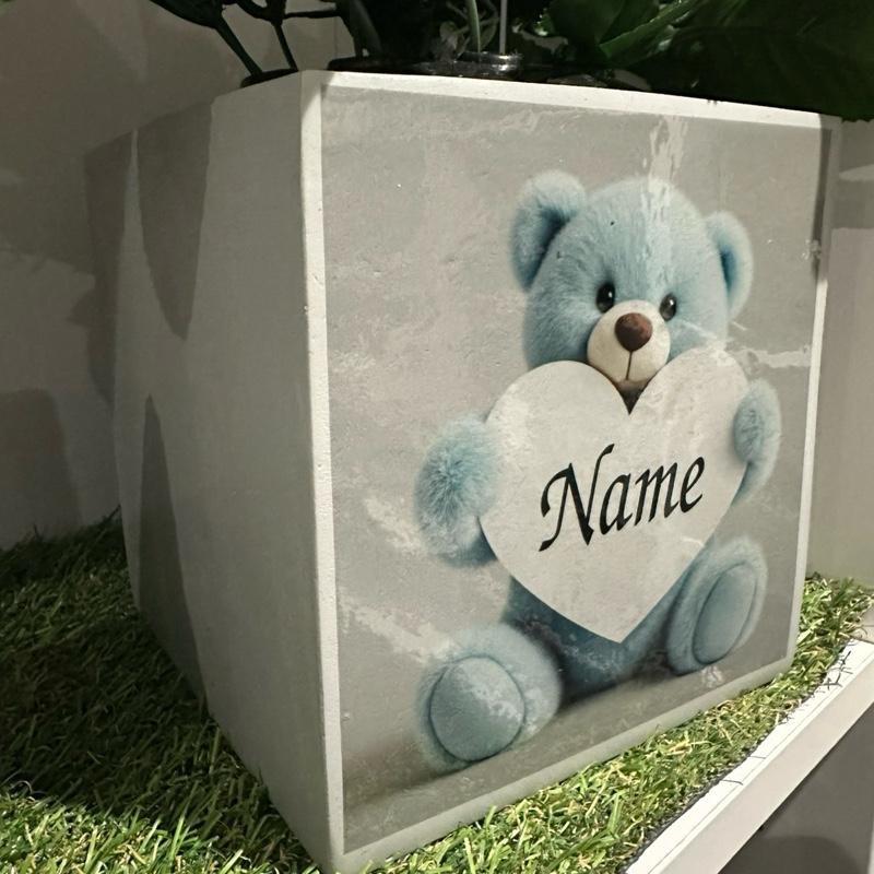 Teddy & heart weighted memorial flower vase colour option - glitter option