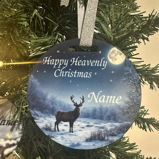 Stag Christmas tree bauble acrylic with glitter