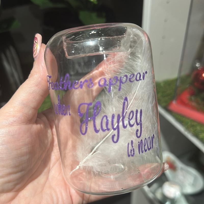 Glass glitter Feathers appear memorial tealight holders
