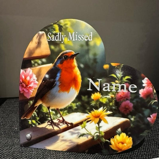 Robin standing memorial acrylic heart