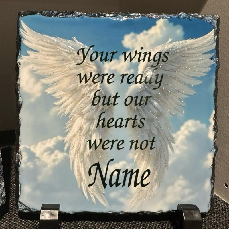 Personalised wings were ready design outdoor slate with glitter