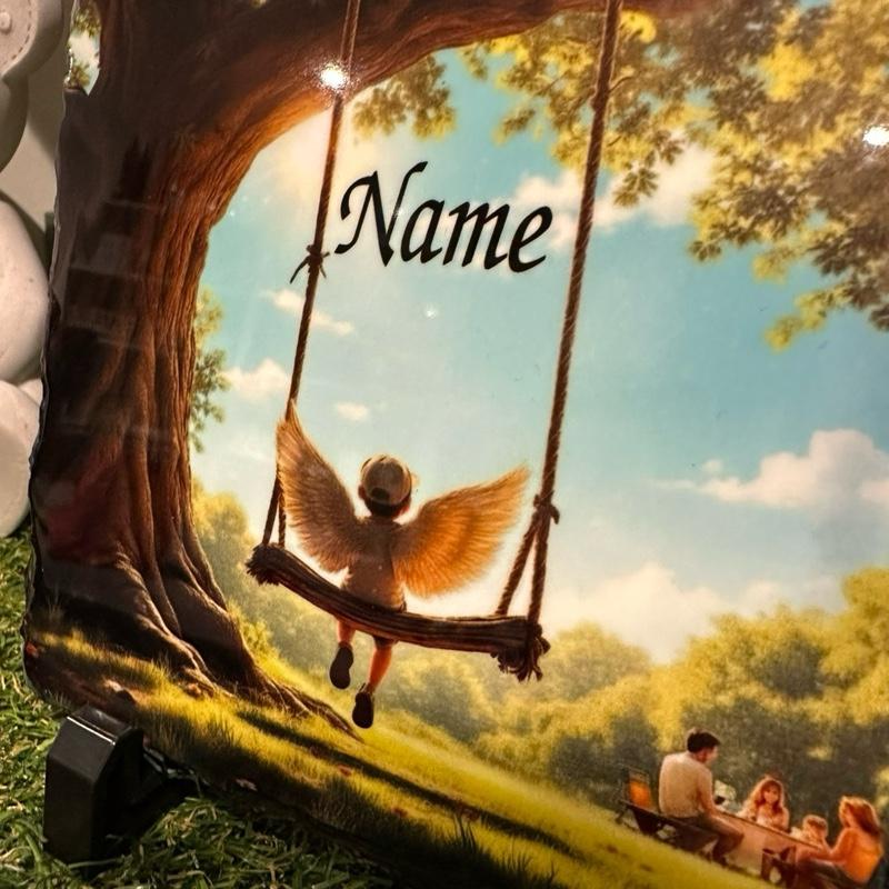 Personalised swing little boy or little girl angel wings design outdoor slate garden memorial