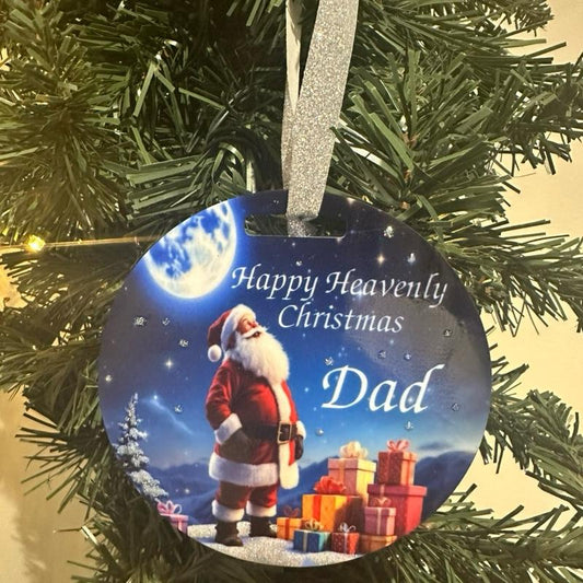 Santa moon Christmas tree bauble acrylic glitter detail
