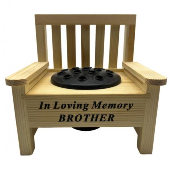 The Wooden bench memorial flower vase for garden or graveside