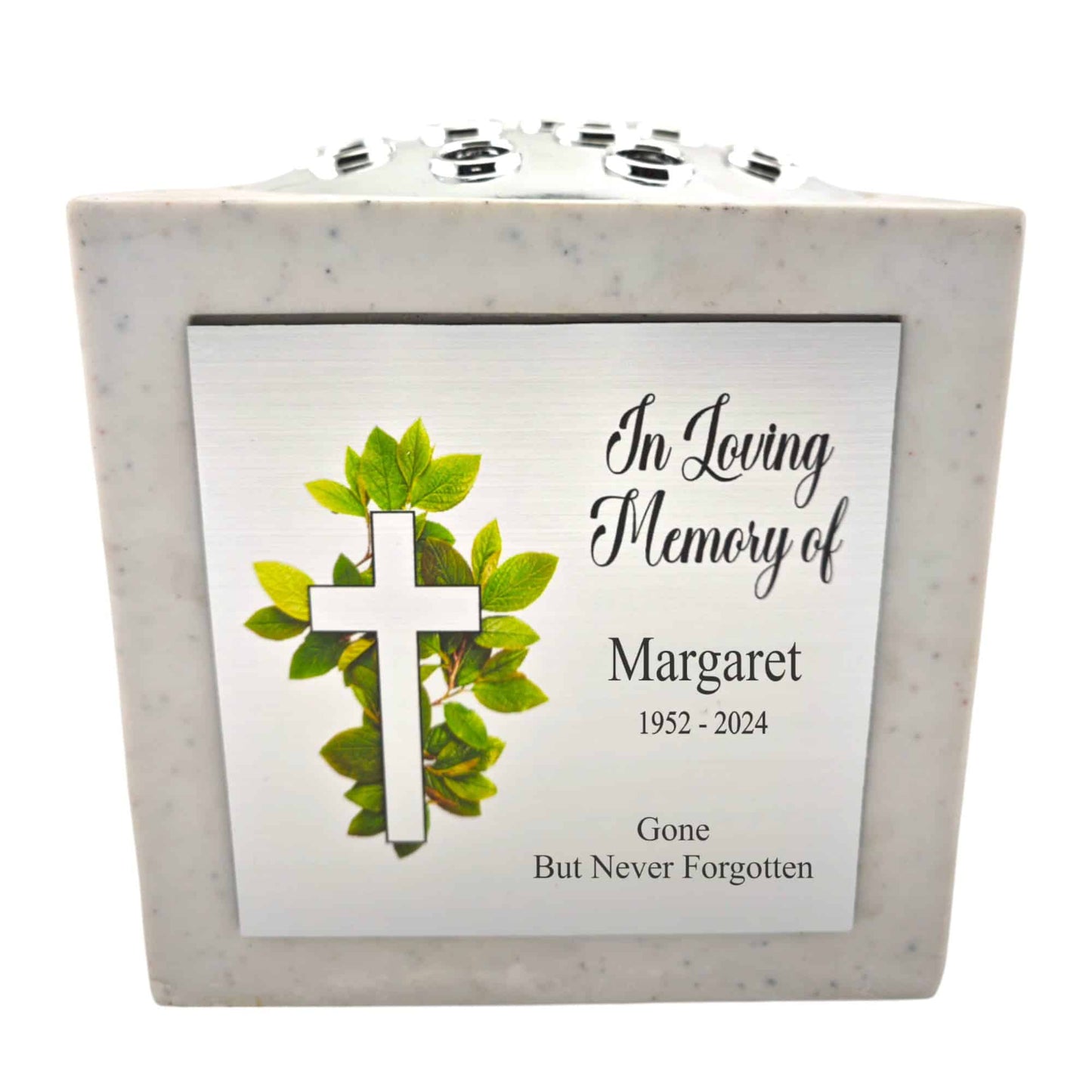 Personalised Cross White Memorial Rose Bowl Grave Marker Flower Pot