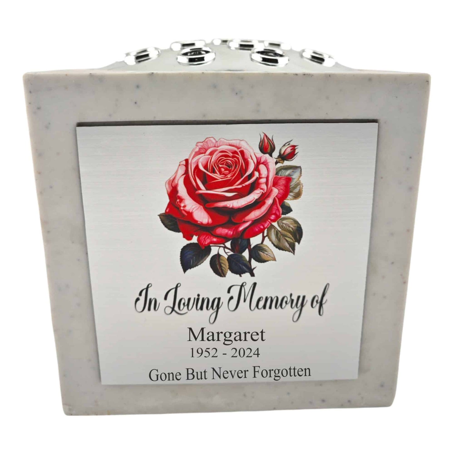 Personalised Rose White Memorial Rose Bowl Grave Marker Flower Pot