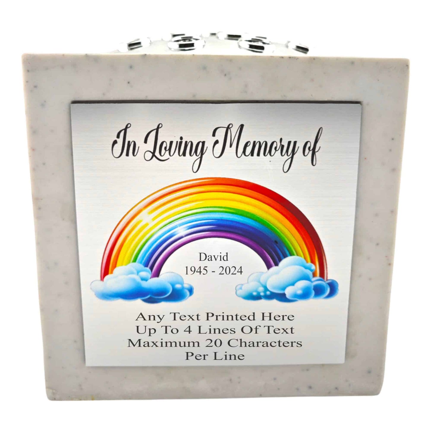 Personalised Rainbow White Memorial Rose Bowl Grave Marker Flower Pot