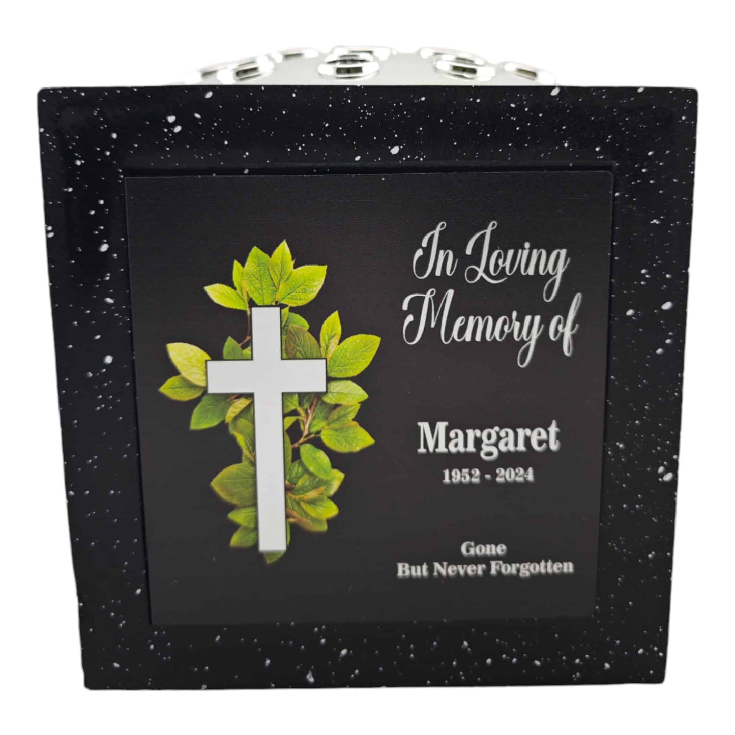Personalised Cross Black Memorial Square Rose Bowl Grave Marker Flower Pot Vase