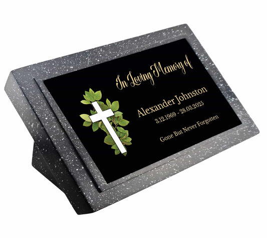 Personalised In Loving Memory Cross Design Memorial Plaque Grave Marker