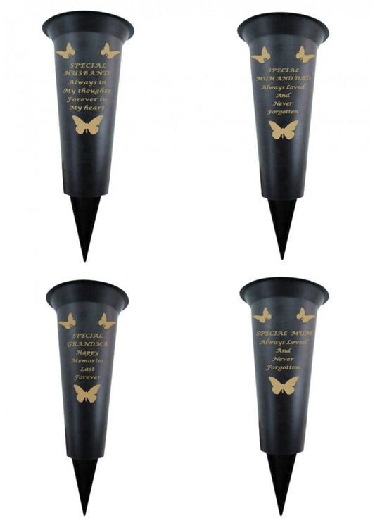 Black Plastic Spike Flower Vase With Gold Butterfly Detail