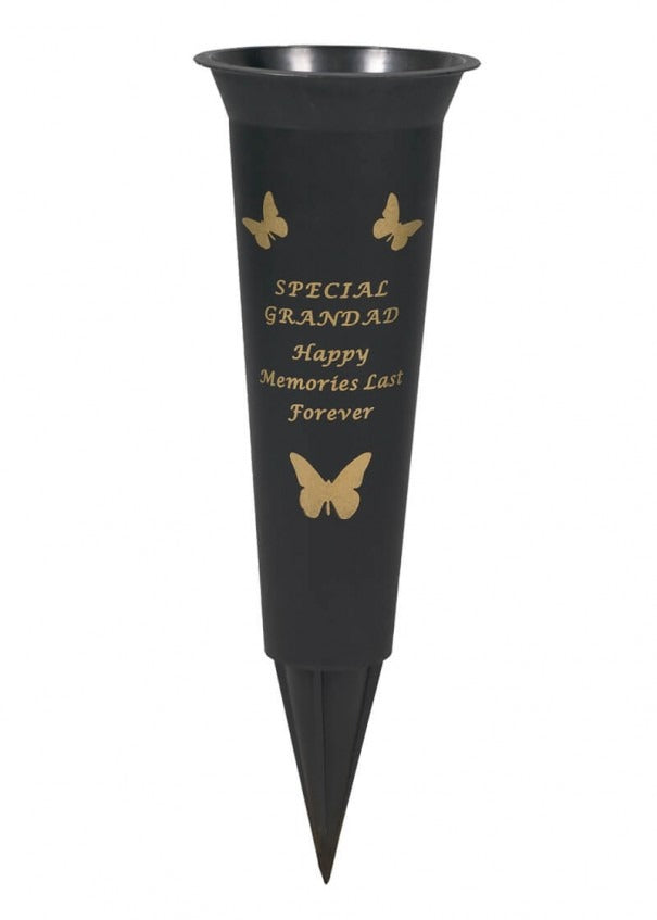 Black Plastic Spike Flower Vase With Gold Butterfly Detail