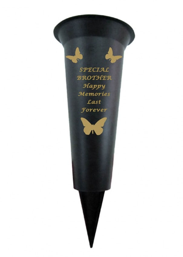 Black Plastic Spike Flower Vase With Gold Butterfly Detail