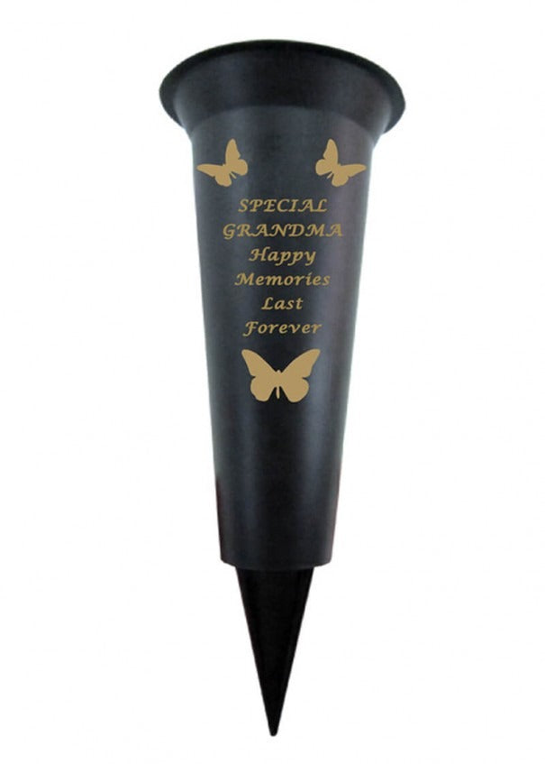 Black Plastic Spike Flower Vase With Gold Butterfly Detail