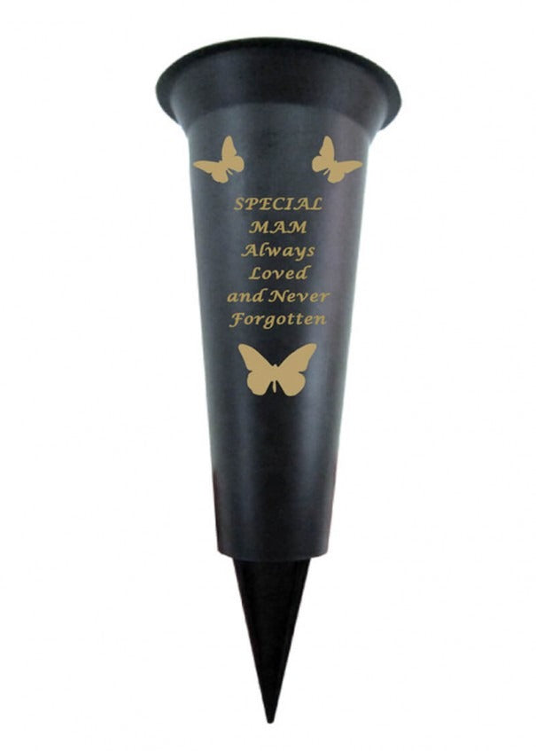 Black Plastic Spike Flower Vase With Gold Butterfly Detail