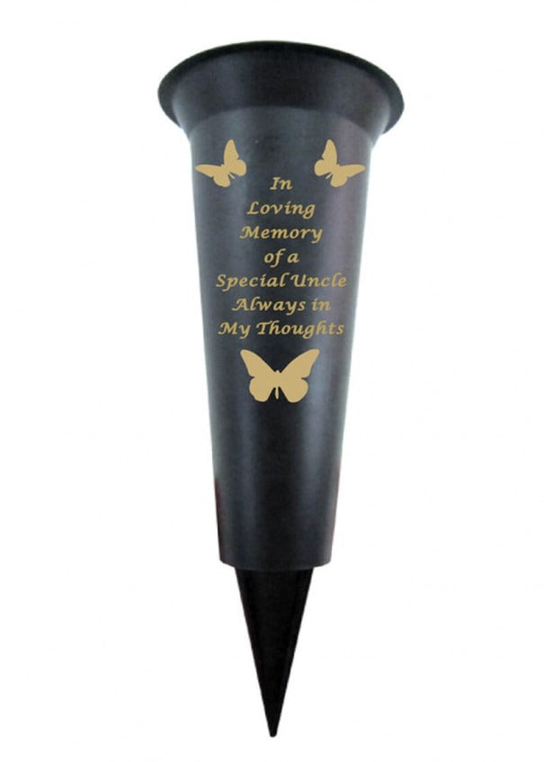 Black Plastic Spike Flower Vase With Gold Butterfly Detail