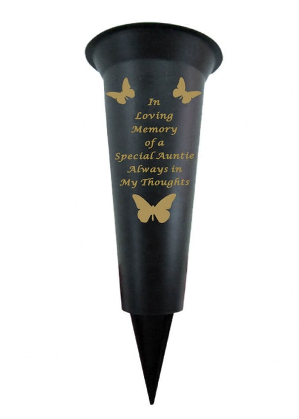 Black Plastic Spike Flower Vase With Gold Butterfly Detail