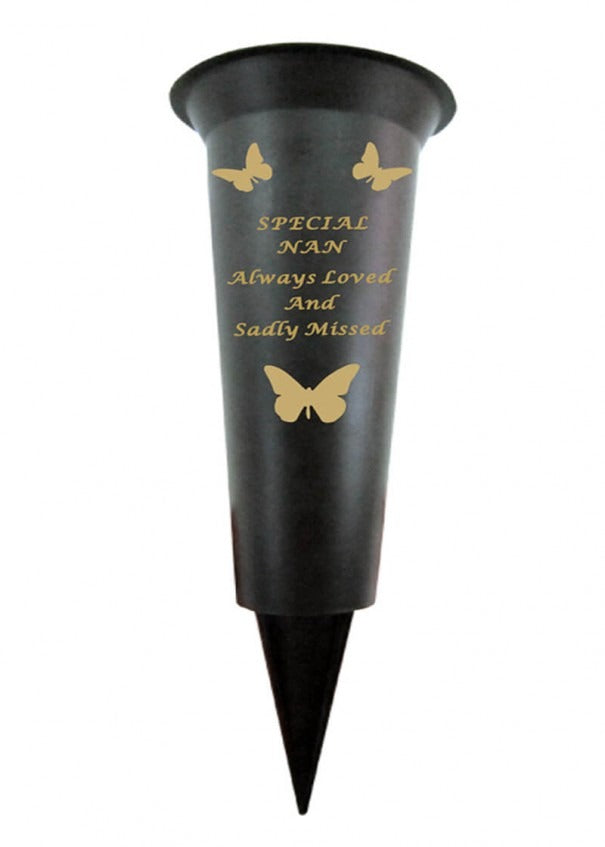 Black Plastic Spike Flower Vase With Gold Butterfly Detail