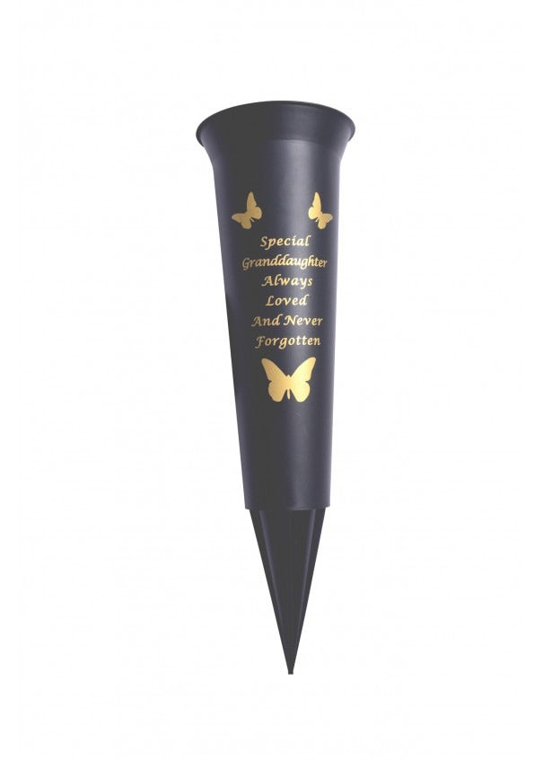 Black Plastic Spike Flower Vase With Gold Butterfly Detail