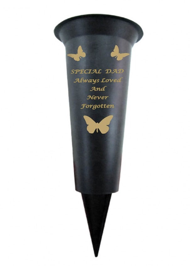 Black Plastic Spike Flower Vase With Gold Butterfly Detail