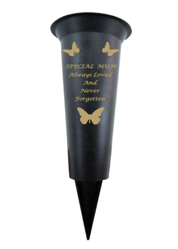 Black Plastic Spike Flower Vase With Gold Butterfly Detail