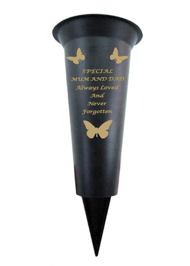 Black Plastic Spike Flower Vase With Gold Butterfly Detail