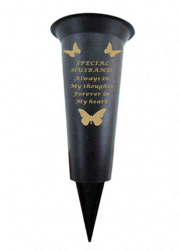 Black Plastic Spike Flower Vase With Gold Butterfly Detail