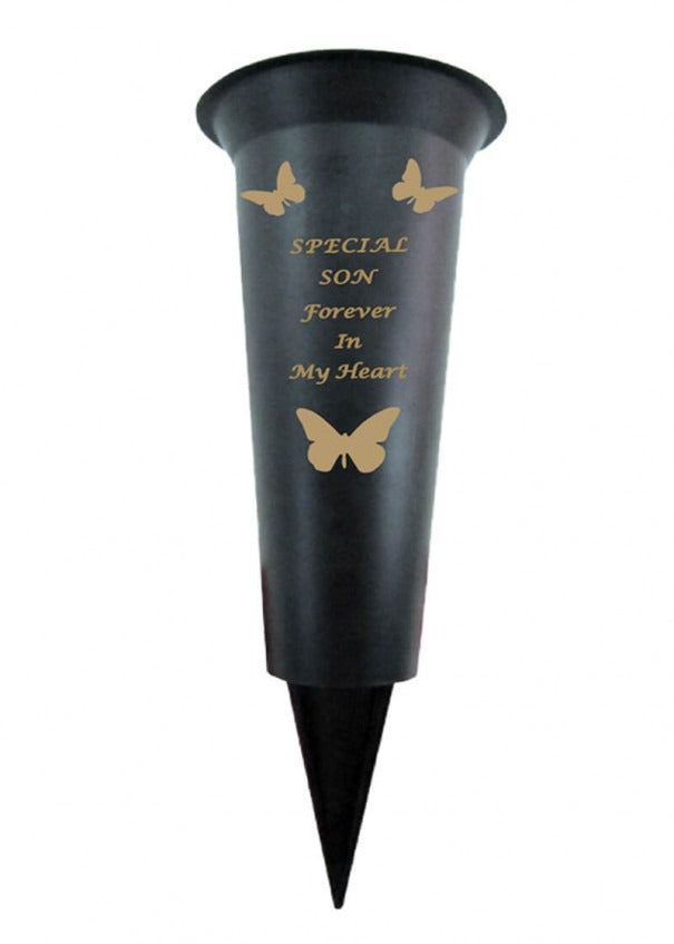 Black Plastic Spike Flower Vase With Gold Butterfly Detail