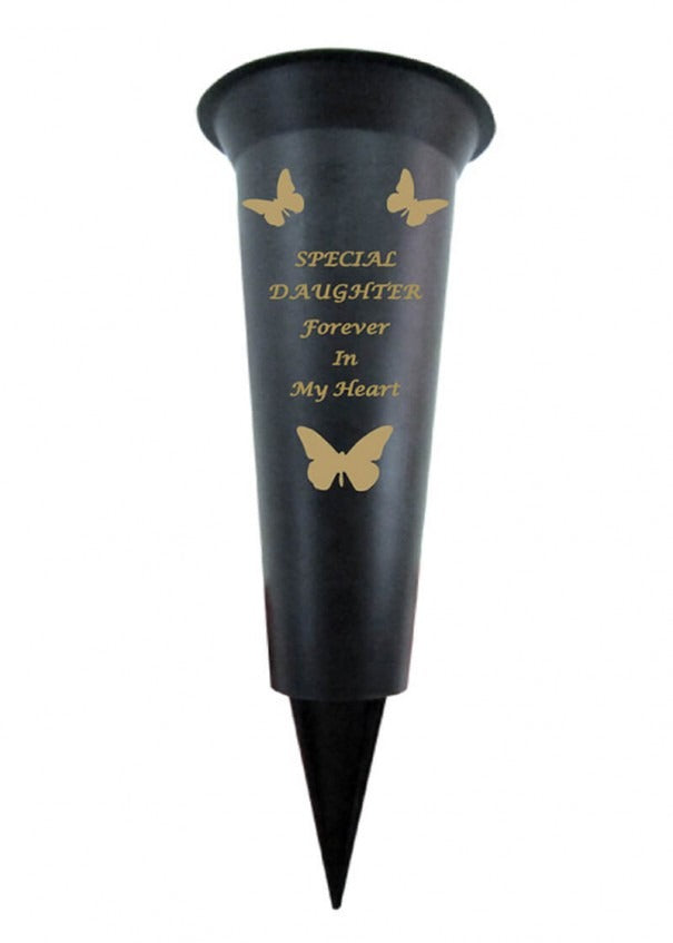 Black Plastic Spike Flower Vase With Gold Butterfly Detail