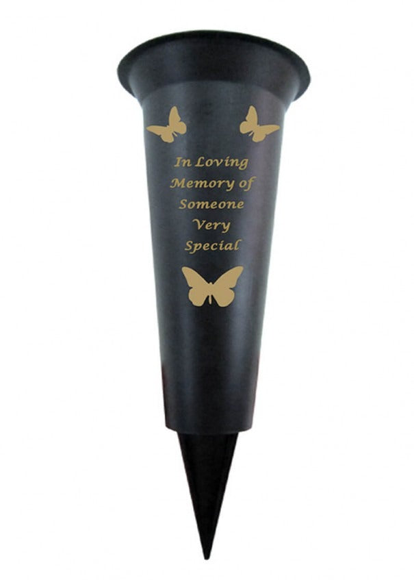 Black Plastic Spike Flower Vase With Gold Butterfly Detail