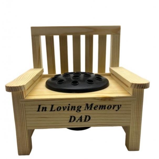 The Wooden bench memorial flower vase for garden or graveside