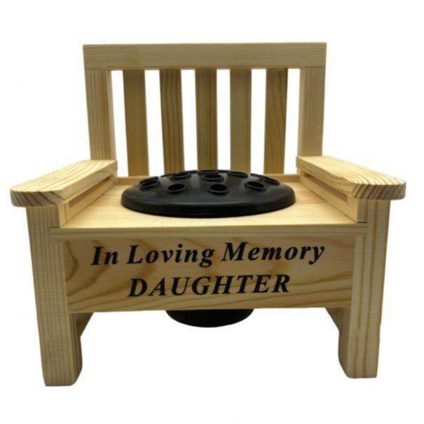 The Wooden bench memorial flower vase for garden or graveside