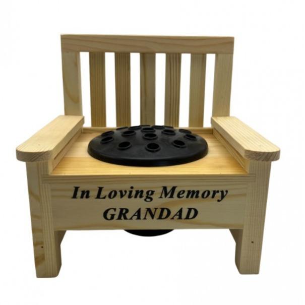 The Wooden bench memorial flower vase for garden or graveside