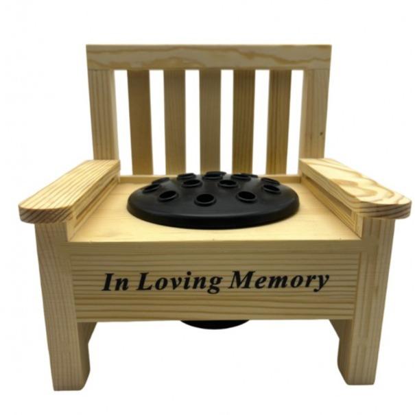 The Wooden bench memorial flower vase for garden or graveside