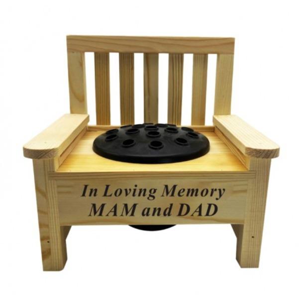 The Wooden bench memorial flower vase for garden or graveside