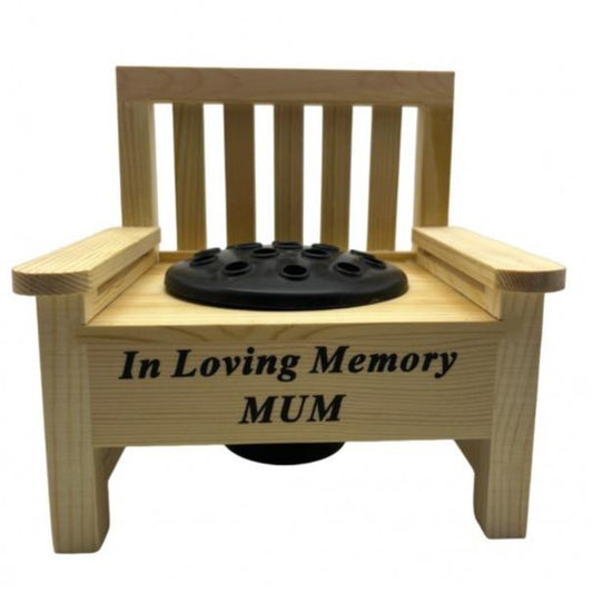 The Wooden bench memorial flower vase for garden or graveside