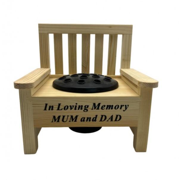 The Wooden bench memorial flower vase for garden or graveside